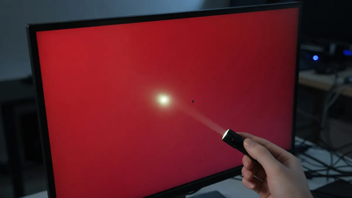 Monitor showing solid color fields used for a dead pixel test sequence